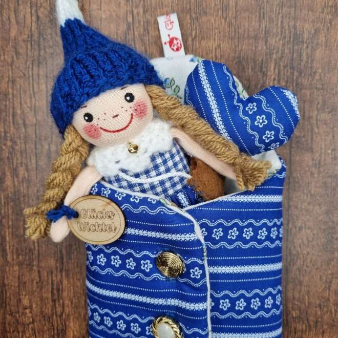 Mini Wichteline blau im Schlafsack