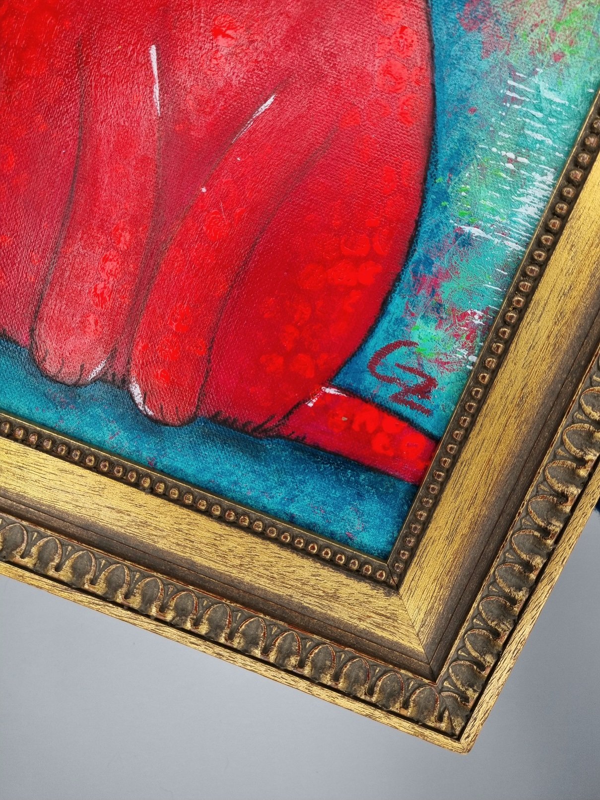 (Neon)Orangepinke Miezekatze auf türkis – Bild 2