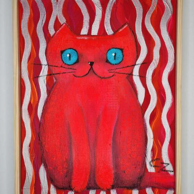 (Neon)Orangepinke Miezekatze auf silber