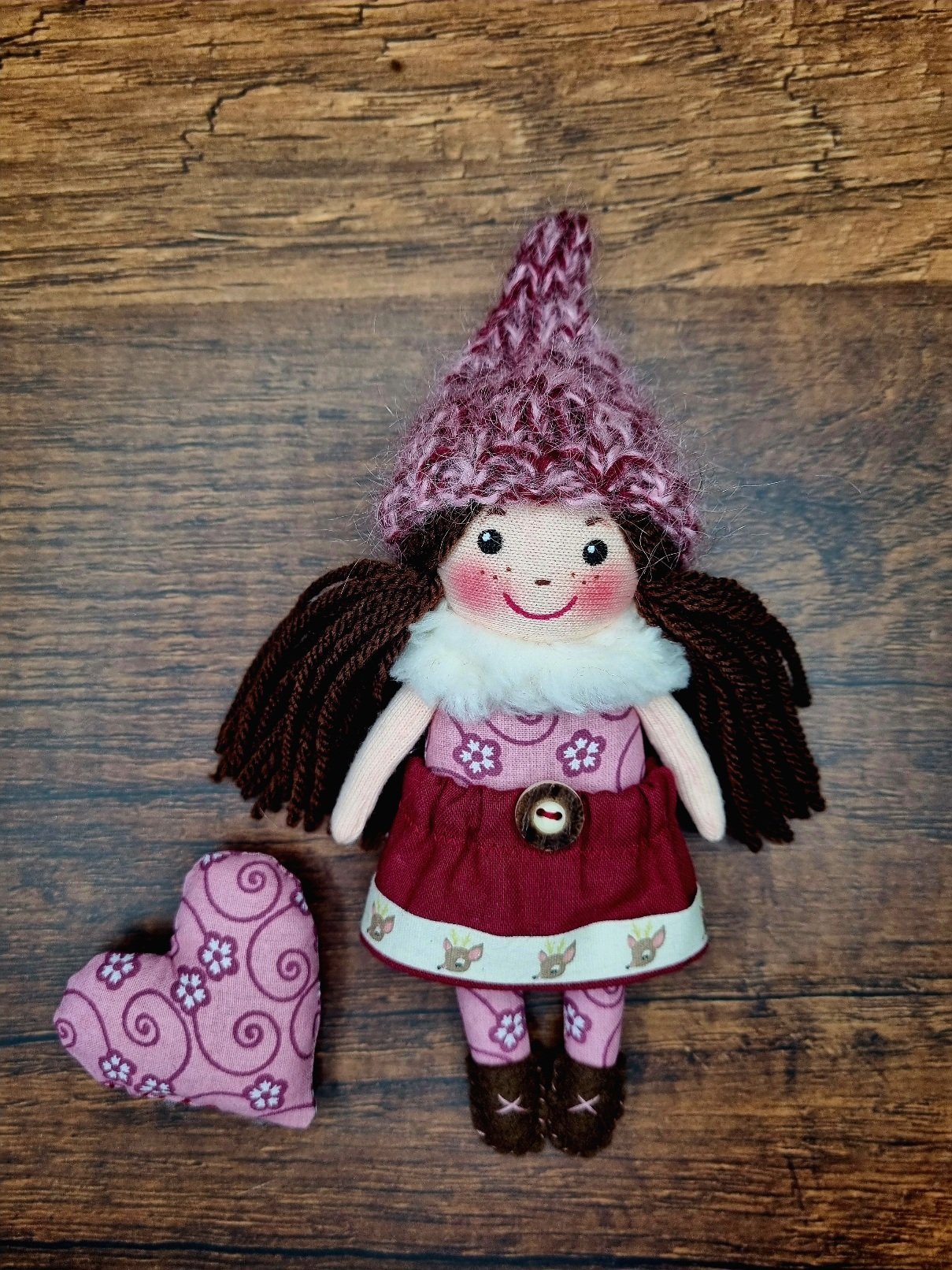 Mini Wichtel rosa-bordeaux